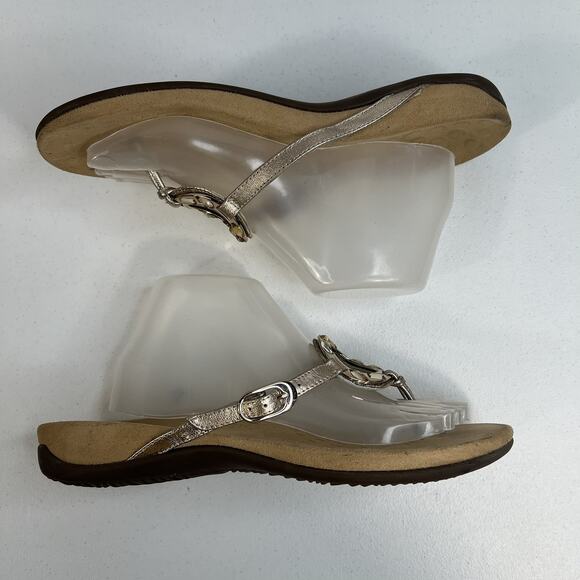 Vionic Size 10 Ricci Sandals Gold Metallic Jeweled Flip Flop Orthotic Leather - Picture 3 of 11
